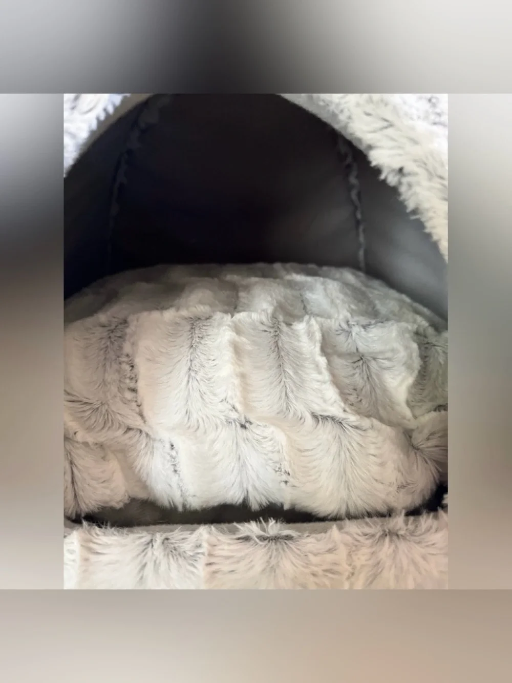 Plush Gray Pet Cat Cave Bed with Easter Toy Basket